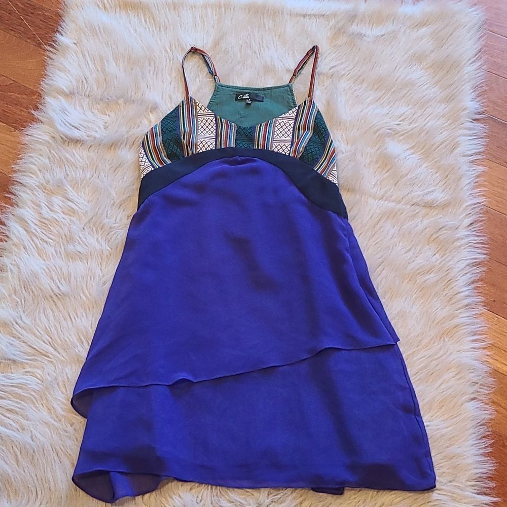 C Luce‎ womens cobalt blue dress with embroidery top size small
